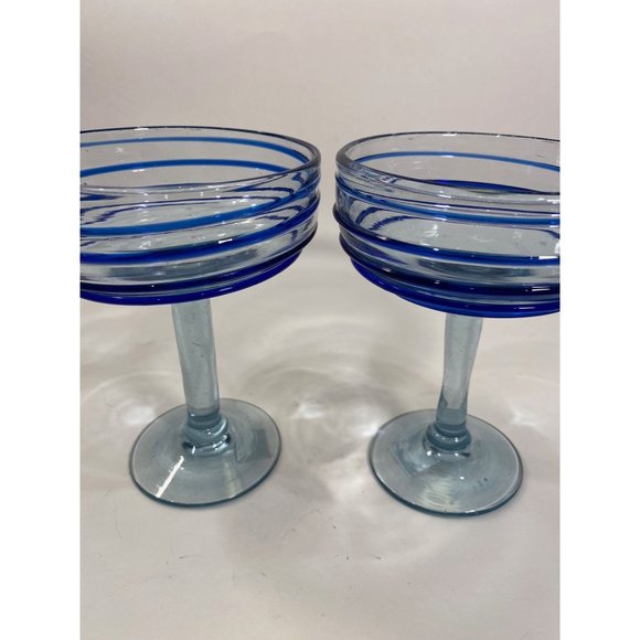 Handblown Blue Swirl Margarita Glasses/Set of 2 - Picture 1 of 3